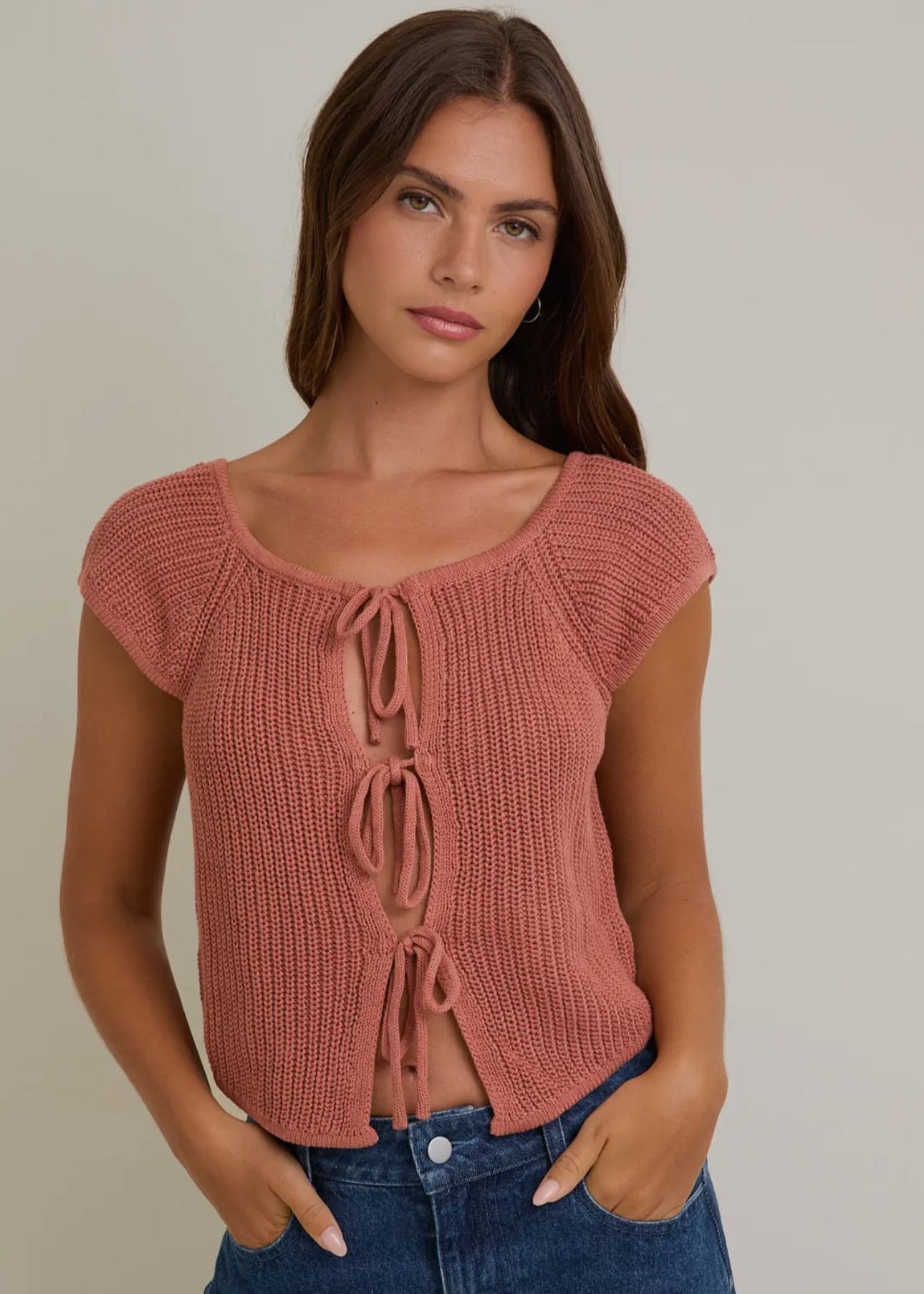 Front Tie Top - Dusty Peach