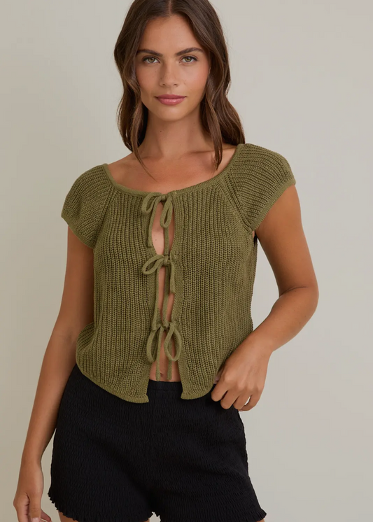 Front Tie Top - Olive
